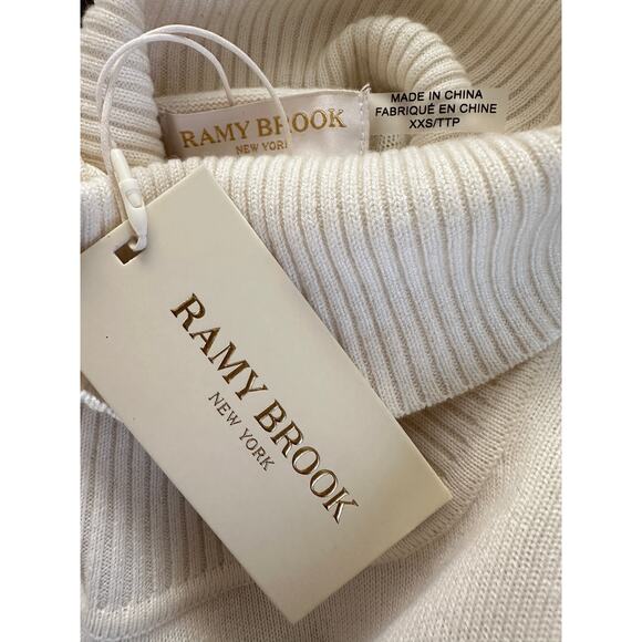 $395 Ramy Brook Wool Cashmere dress Sz XXS Long Sleeves Turtleneck cream color - Picture 7 of 10
